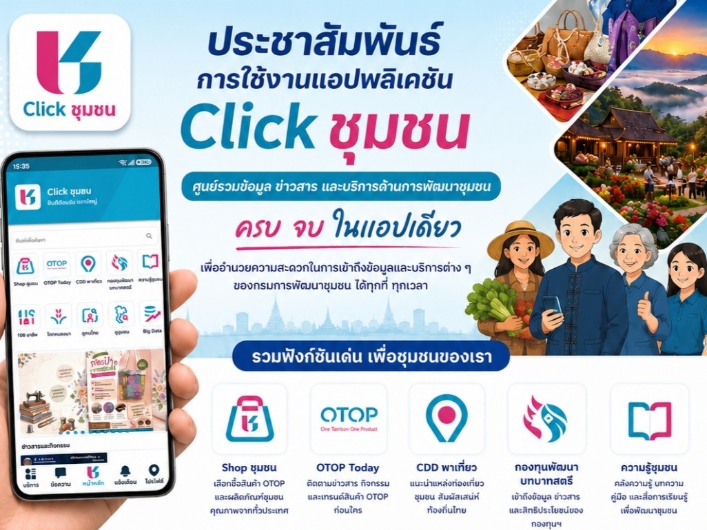 📢สพอ.บางใหญ่ ขับเคลื่อนการใช้ประโยชน์จากแพลตฟอร์มบริการดิจิทัล Click ชุมชน กิจกรรมรณรงค์เชิญชวนดาวน์โหลดแอปพลิเคชั่น "Click ชุมชน"